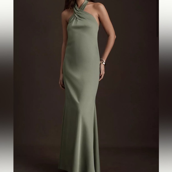 BHLDN Ruby twist halter satin gown - Picture 1 of 4